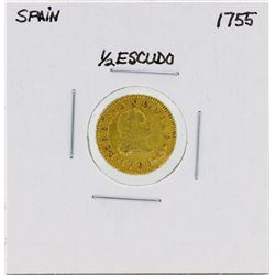 1755 Ferdinand VI Spanish 1/2 Escudos Gold Coin