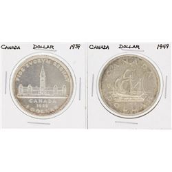 Lot of (2) 1939 & 1949 Canada $1 Silver Coins