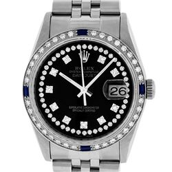 Rolex Mens Stainless Steel Sapphire and Diamond Datejust Wristwatch