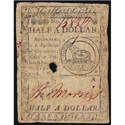 February 1776 Half A Dollar Continental Currency Note