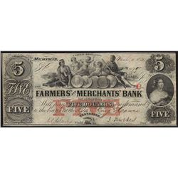1832 $5 The Farmers and Merchants Bank Obsolete Bank Note