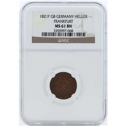 1821F GB Germany Heller Frankfurt Coin NGC MS61BN