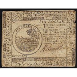 May 20, 1777 $6 Continental Currency Note - Large Split
