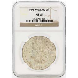 1921 $1 Morgan Silver Dollar Coin NGC MS65
