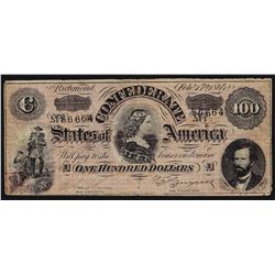 1864 $100 The Confederate States of America Note