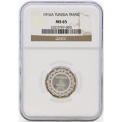 1916A Tunisia Franc Silver Coin NGC MS65