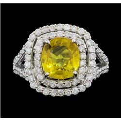 14KT White Gold 3.32ct Yellow Sapphire and Diamond Ring