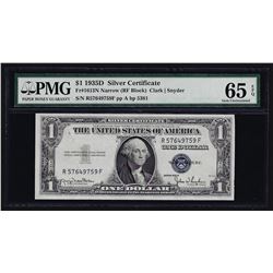 1935D $1 Silver Certificate Note Narrow PMG Gem Uncirculated 65EPQ