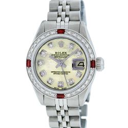 Rolex Stainless Steel 0.70ctw Ruby and Diamond Datejust Ladies Wristwatch