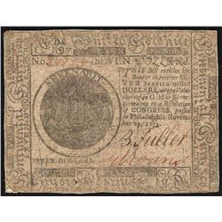 November 29, 1775 $7 Spanish Milled Continental Currency Note