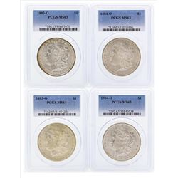Set of (4) $1 Morgan Silver Dollar Coins PCGS MS63
