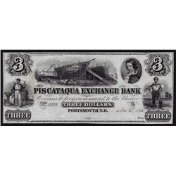 1852 $3 The Piscataqua Exchange Bank Obsolete Note