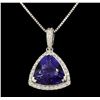 Image 2 : Platinum 6.78ct GIA Cert Tanzanite and Diamond Pendant with Chain