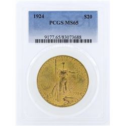 1924 $20 St. Gaudens Double Eagle Gold Coin PCGS MS65