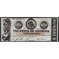 1863 $100 Civil War Era The State of Georgia Milledgeville Note