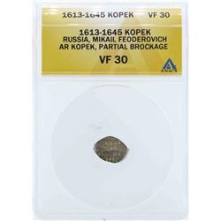 1613-1645 Russia AR Kopek Coin ANACS VF30