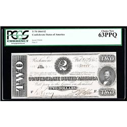 1864 $2 The Confederate States of America Note PCGS Choice New 63PPQ