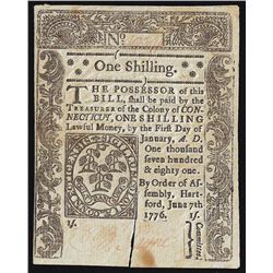 June 7, 1776 One Shilling Connecticut Colonial Currency Note