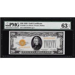 1928 $20 Gold Certificate Note PMG Choice Uncirculated 63EPQ