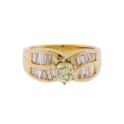 14KT Yellow Gold 1.50ctw Fancy Light Yellow and White Diamond Engagement Ring