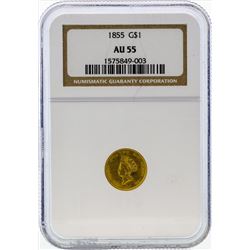 1855 $1 Indian Princess Head Gold Coin NGC AU55