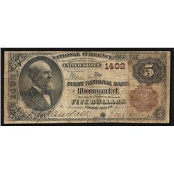 1882 $5 Brown Back National Currency Woonsocket Rhode Island Note