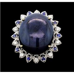 14KT White Gold 44.70ct Star Sapphire and Diamond Ring