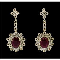 14KT Yellow Gold 8.70ctw Ruby and Diamond Earrings