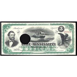 1870 $3 State of Mississippi Obsolete Bank Note