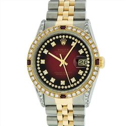 Rolex Mens Two Tone 14KT Yellow Gold Ruby and Diamond Datejust Wristwatch