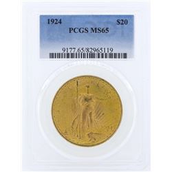 1924 $20 St. Gaudens Double Eagle Gold Coin PCGS MS65