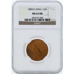 1889C India 1/4 Anna Coin NGC MS63RB