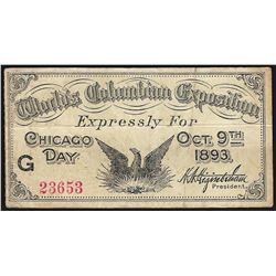 1893 World's Columbian Exposition Chicago Day Ticket