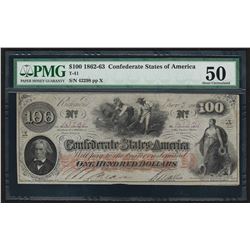 1862-63 $100 The Confederate States of America Note T-41 PMG AU50