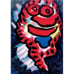 KAREL APPEL (B. 1921) UNTITLED HAND-PAINTED LITHOGRAPH ON PAPER 241/8 X 32 IN. ( 61.3 X 81.3 CM) ...
