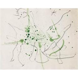 JOAN MIR+ (1892-1983) FLUX DE L'AIMENT AQUATINT AND DRYPOINT ON VELLUM 18 X 22 IN. (45.7 X 55.9 C...