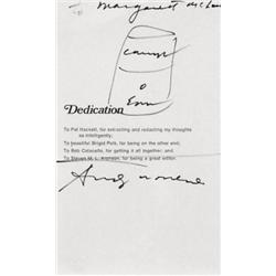 ANDY WARHOL (1928-1987) UNTITLED SIGNED AND DEDICATED BLACK MARKER AND OFFSET LITHOGRAPH ON PAPER...