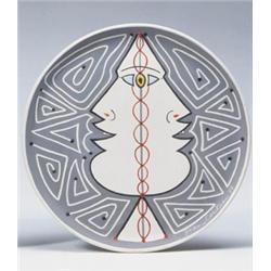 JEAN COCTEAU (1889-1963) ASCL+PIOS (ESCULAPE) GLAZED CERAMIC D: 123/8 IN. (31.3 CM) EXECUTED IN 1...