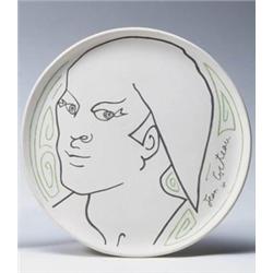 JEAN COCTEAU (1898-1963) P-CHEUR PROVENCAL GLAZED CERAMIC D: 123/8 IN. (31.3 CM) EXECUTED IN 1962...