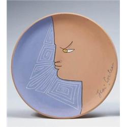 JEAN COCTEAU (1898-1963) LA M+DITERRANN+E GLAZED CERAMIC D: 121/4 IN. (31.1 CM) EXECUTED CA. 1960...