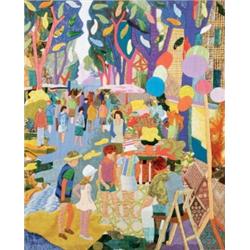 SERIEX UNTITLED EMBROIDERED WITH SIGNATURE "SERIEX" LOWER LEFT EMBROIDERED TAPESTRY 45 X 54 IN. (...