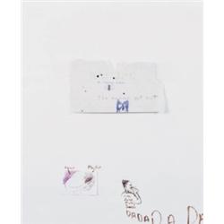 SUE WILLIAMS (B. 1954) BEHIND EVERY GREAT MAN COLORED PENCIL, PEN AND INK, GRAPHITE AND PAPER COL...