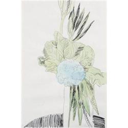 ANDY WARHOL (1928-1987) FLOWERS SCREENPRINT HAND COLORED WITH DR. MARTIN'S ANALINE WATERCOLOR DYE...