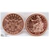 Image 1 : LOT OF TWO 1-OZ .999 PURE COPPER TOKENS