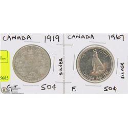 LOT W/ 1919 CANADIAN 50 CENT COIN & 1867-1967