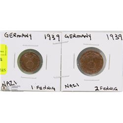 GERMANY NAZI 1939 2 PFENNING & 1938 2 PFENNING