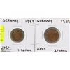 Image 1 : GERMANY NAZI 1939 2 PFENNING & 1938 2 PFENNING