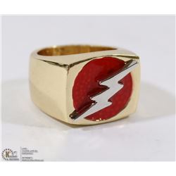 GOLD PLATED RED LIGHTNING THUNDER BOLT SIGNET