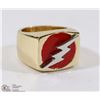 Image 1 : GOLD PLATED RED LIGHTNING THUNDER BOLT SIGNET