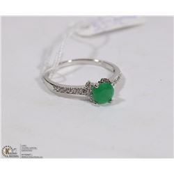 #76 GREEN EMERALD & CZ  GEMSTONE RING